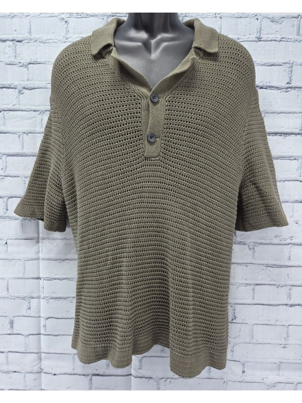 Abercrombie & Fitch Olive Green Open-Knit Polo Sweater Large